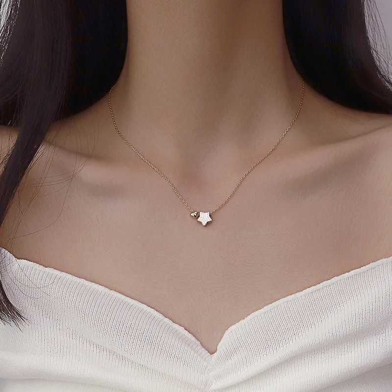 Birtay Gift 925 Sterling Silver Cute Shiny Star Collar Pendant Flashing Diamond Necklace Woman Charm Jewelry Wedding Party GifXJ250114