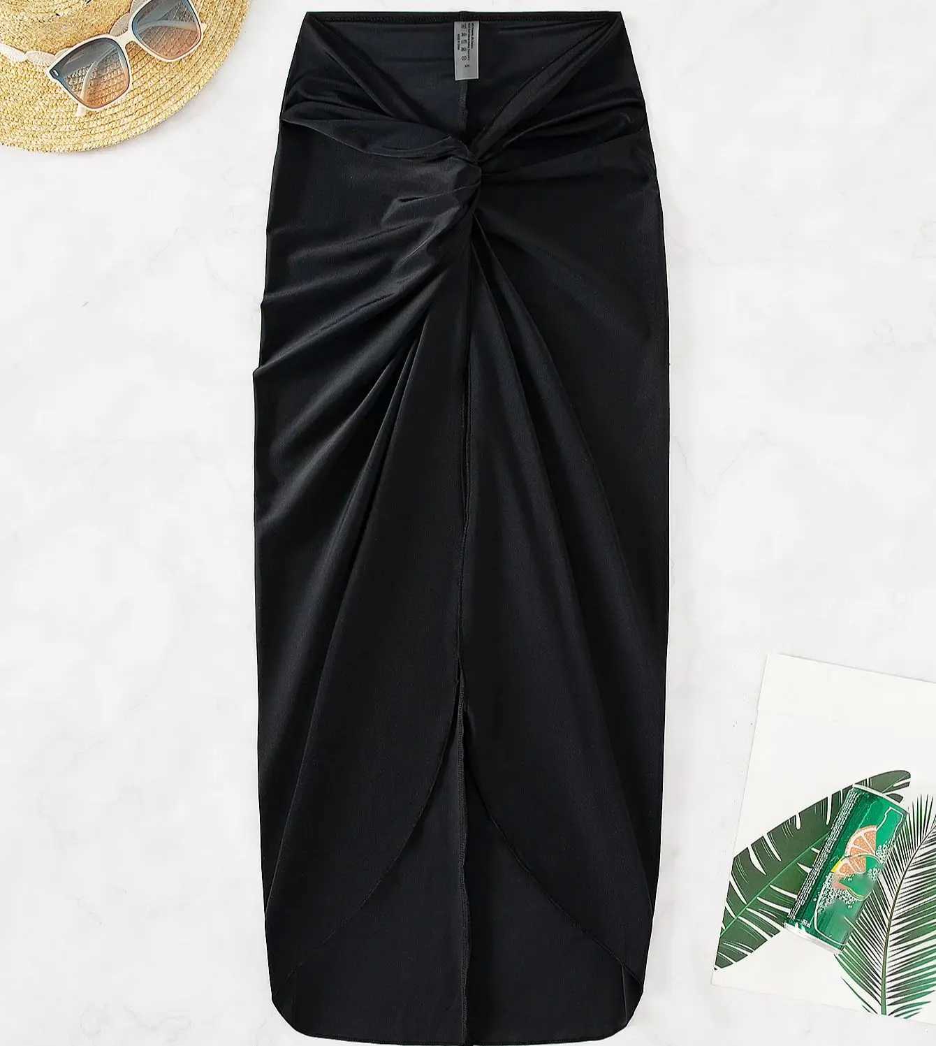 Topped Beach Shirt Twisted Slit Long Dr Black Folding Bikini Bottom Sexy Swimsuit Front W250120