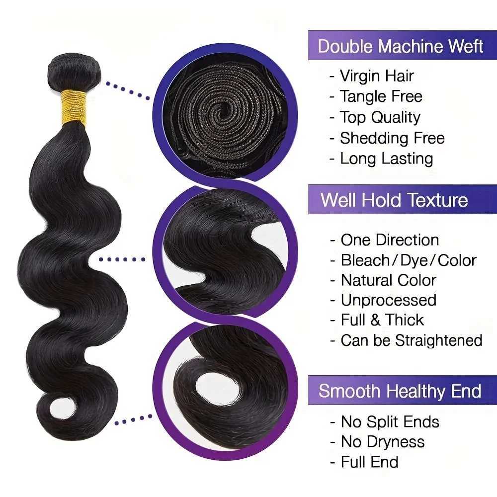Body Wave Bundles With 134 Lace Frontal 100% Unprocessed Brazilian Body Wave Human Hair Weaves Double Weft With Lace FrontalXJ250120