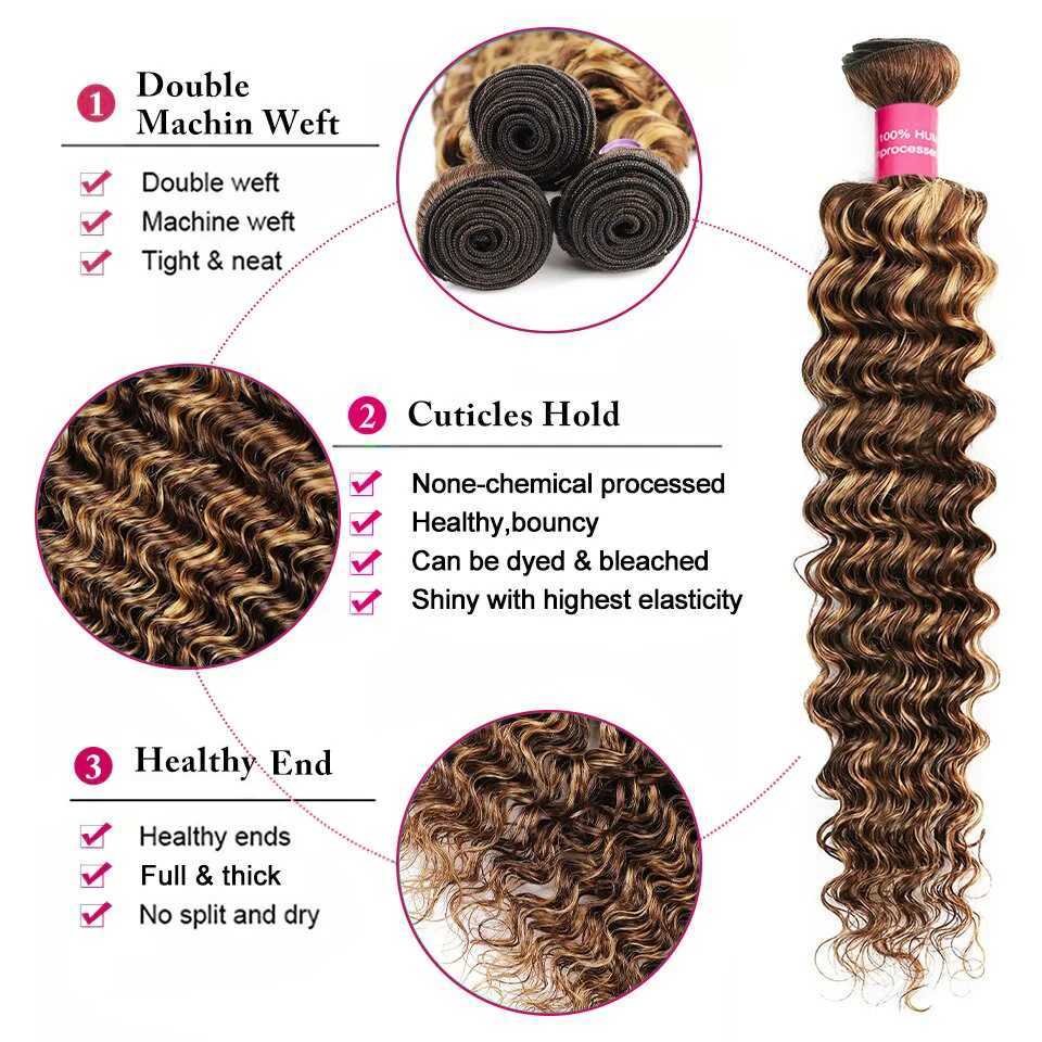 Highlight Deep Wave Bundles With Clo 4/27 Deep Curly Human Hair With 4x4 Clo Remy Hair Extensions Beaushine HairXJ250120