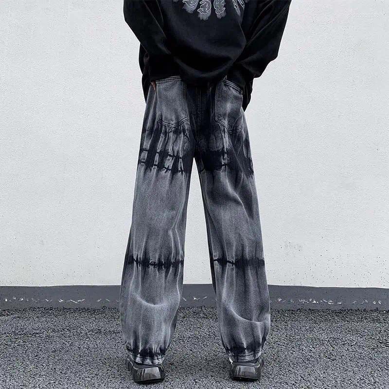 Men's Pants Tie Dye Gradient Jeans Straight Leg Japanese Retro Elastic Waist Washed Trendy Brand Casual And Cool