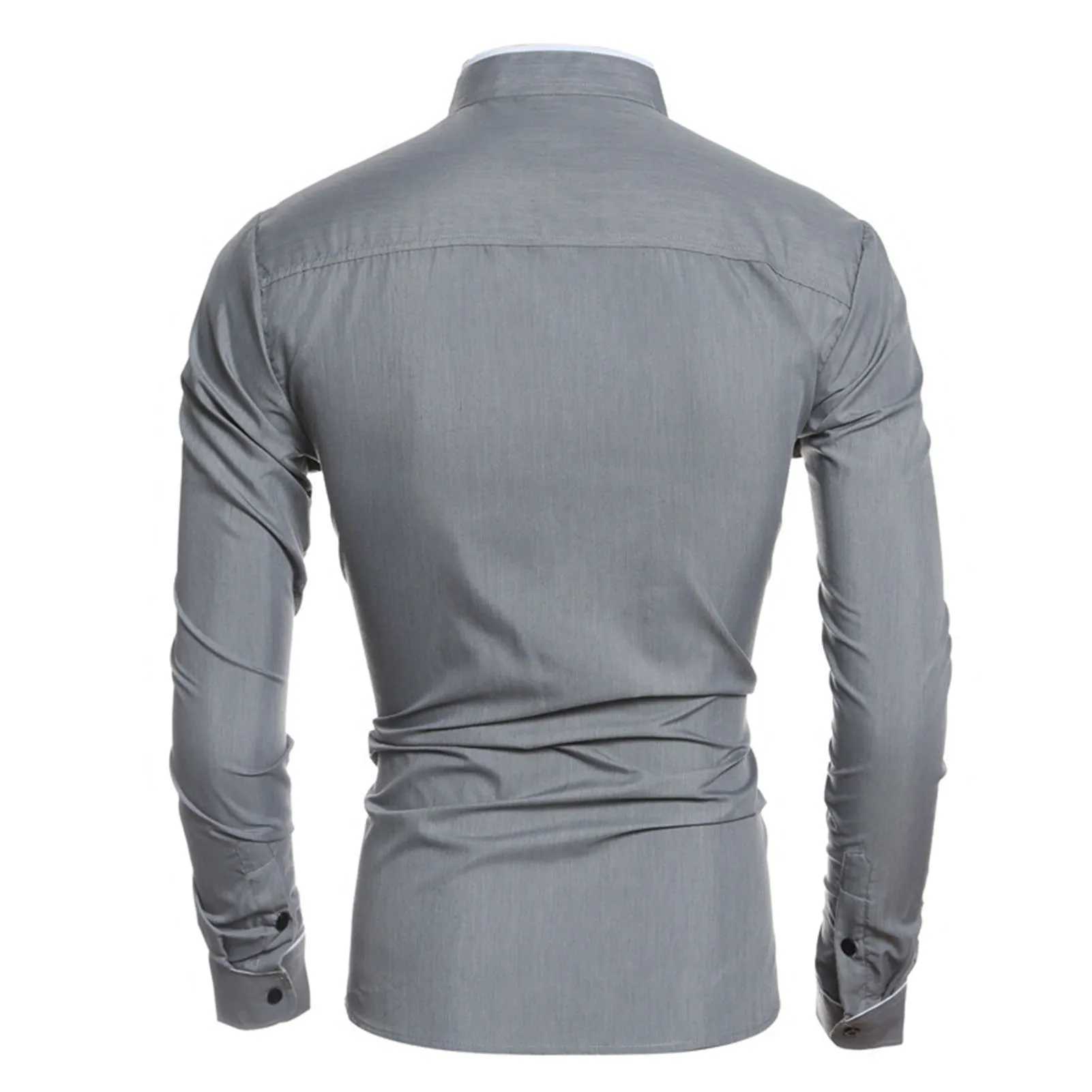 Trendy Men Shirt Slim Male Shirt Soft Anti-wrinkle Casual Contrast Color Line Male ShirtXJ250121
