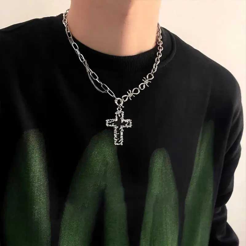 Gothic Cuban Chain Cross Pendant Necklace for Women Men Vintage Unisex Grunge Chain Necklace Fashion Jewelry AccessoriesXJ250121
