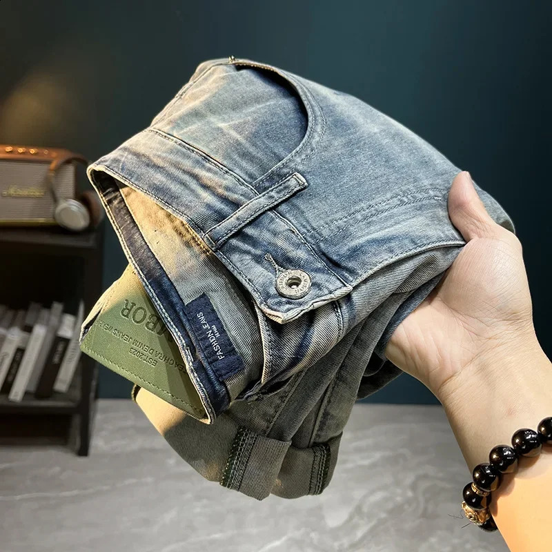 Trendy European Style Mens Jeans 2024 Slim Fit Embroidered Casual Denim Pants High End Shorts Size Variation Colorful 250110