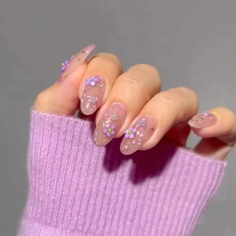 24Pcs Solid Nude Color Fake Nails with Jelly Glue Short Almond Press on False Nails Wearable Oval Finished Full Cover Nail TipsW250120