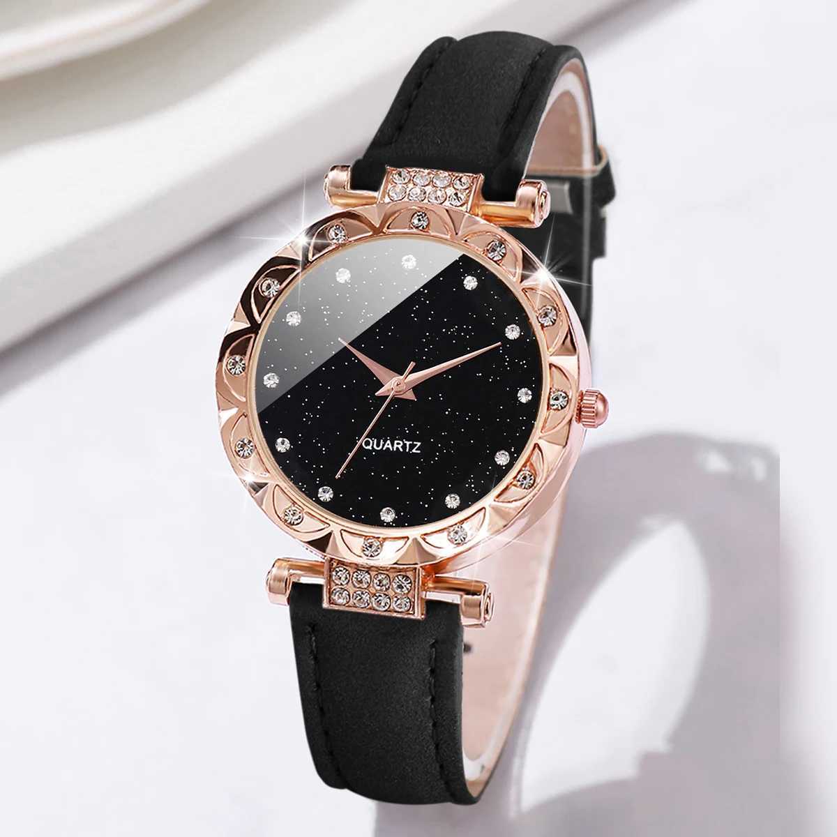 6PCS/Set Wens Fashion WATCH Set Simple Dial Leather Quartz WATCH With Bracelet X250203