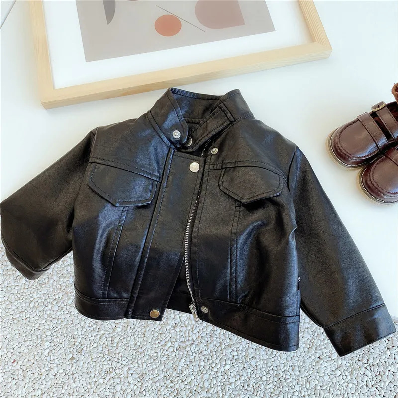 Girls Boys Black Pu Zipper Jackets Kids Baby Leather Jacket Spring Autumn Cool Coat Children Clothes Overcoats 2-6T 250113