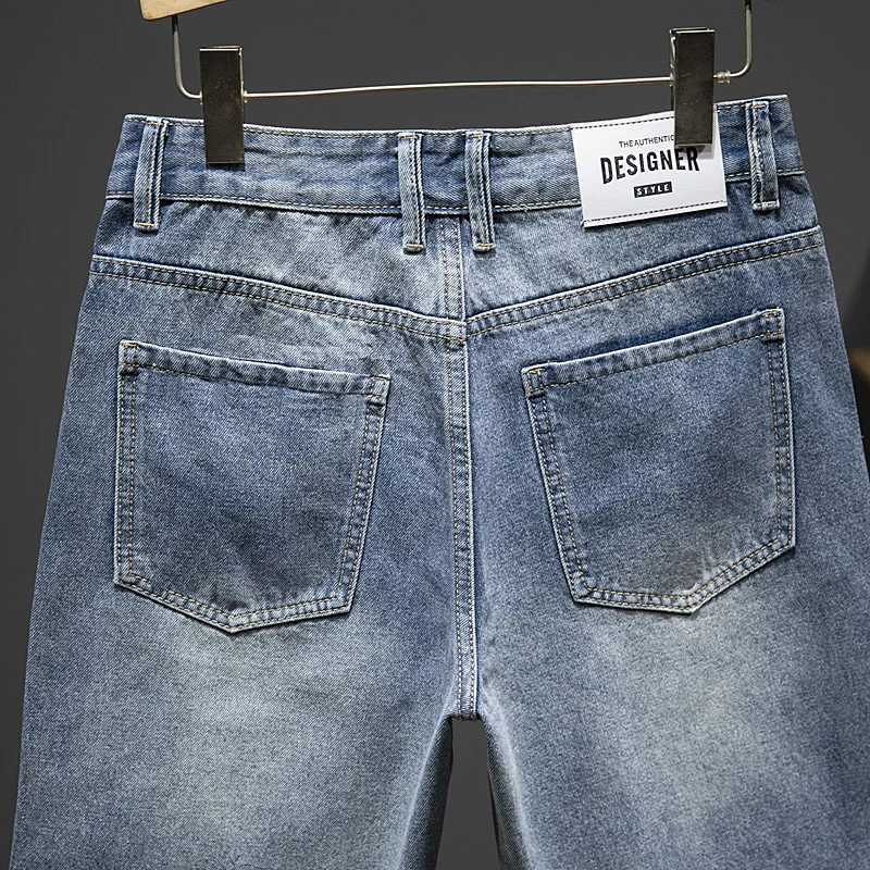 2024 summer denim shorts ultra-thin straight blue streetwear mens shorts knee length pants casual side striped denim Hombre X250203