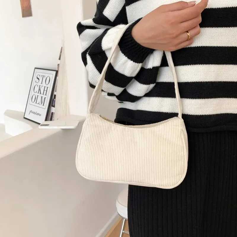 Underarm Bag Womens Half Mo Shoulder Bag Fi Solid Color Small Handbags For Women New Zipper Corduroy Cluh XJ250718