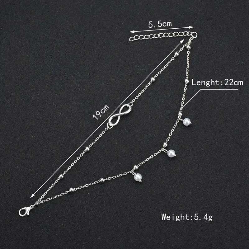 Boho Double Layers Pearl Pendant Anklets For Women gold Color Heart Infinity Ankle Bracelet Foot Jewelry AccoriesXJ250121