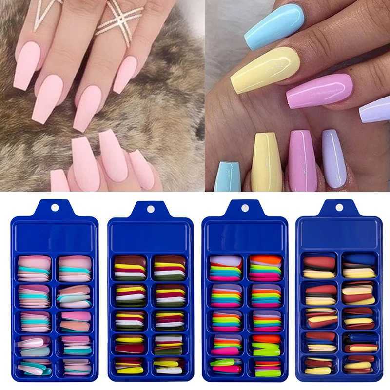100pcs False Nails Coffin Nude/Light Color Mix Matte Artificial On Ballerina Fake Nails Full Cover Nail Tips Press on NailsW250120