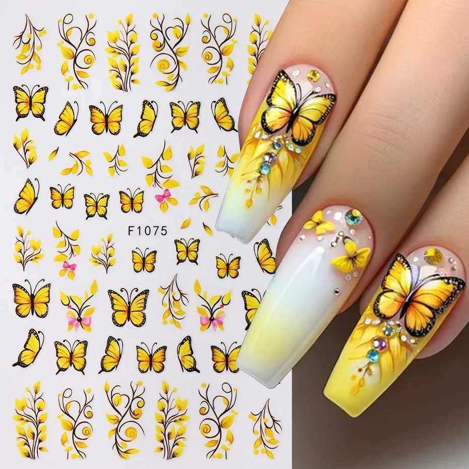 3D Fall Yellow Butterfly Nail Art Stickers Colorful Butterflies Design Adhesive Nail Decals Spring Flower Charms Manicure DecorXJ250120