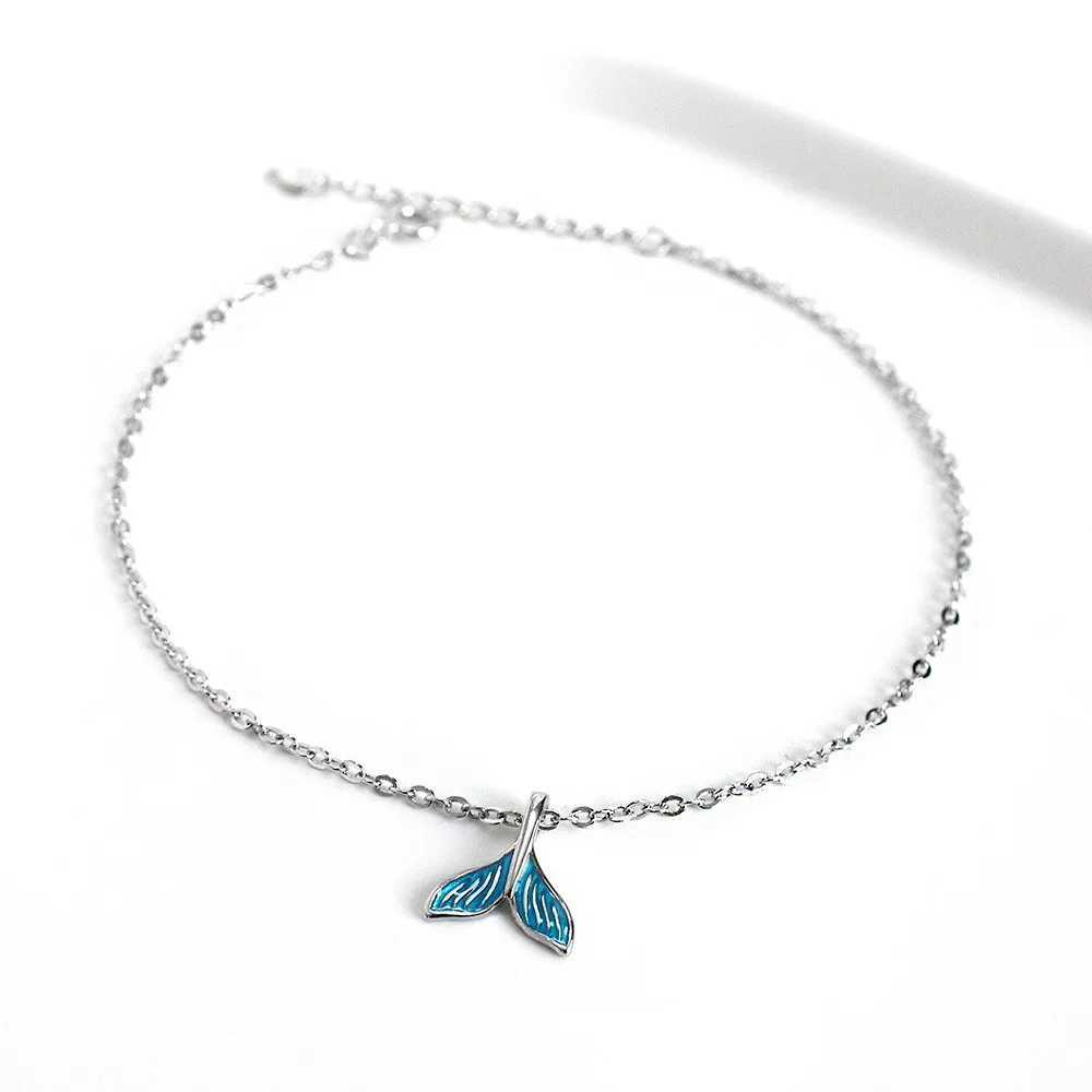 Blue Ocean Mermaid Bracelet for Ankle 925 Sterling Silver Fish Tail Foot Anklets Bracelets Jewery for LegXJ250121