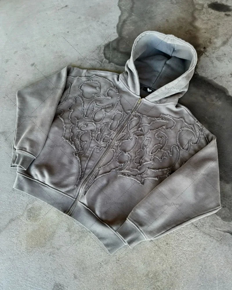 Vintage Cleanfit Embroidered Oversized Zipper Mens Hoodie Y2K Harajuku Hip Hop Gothic Casual Clown Coat 250110