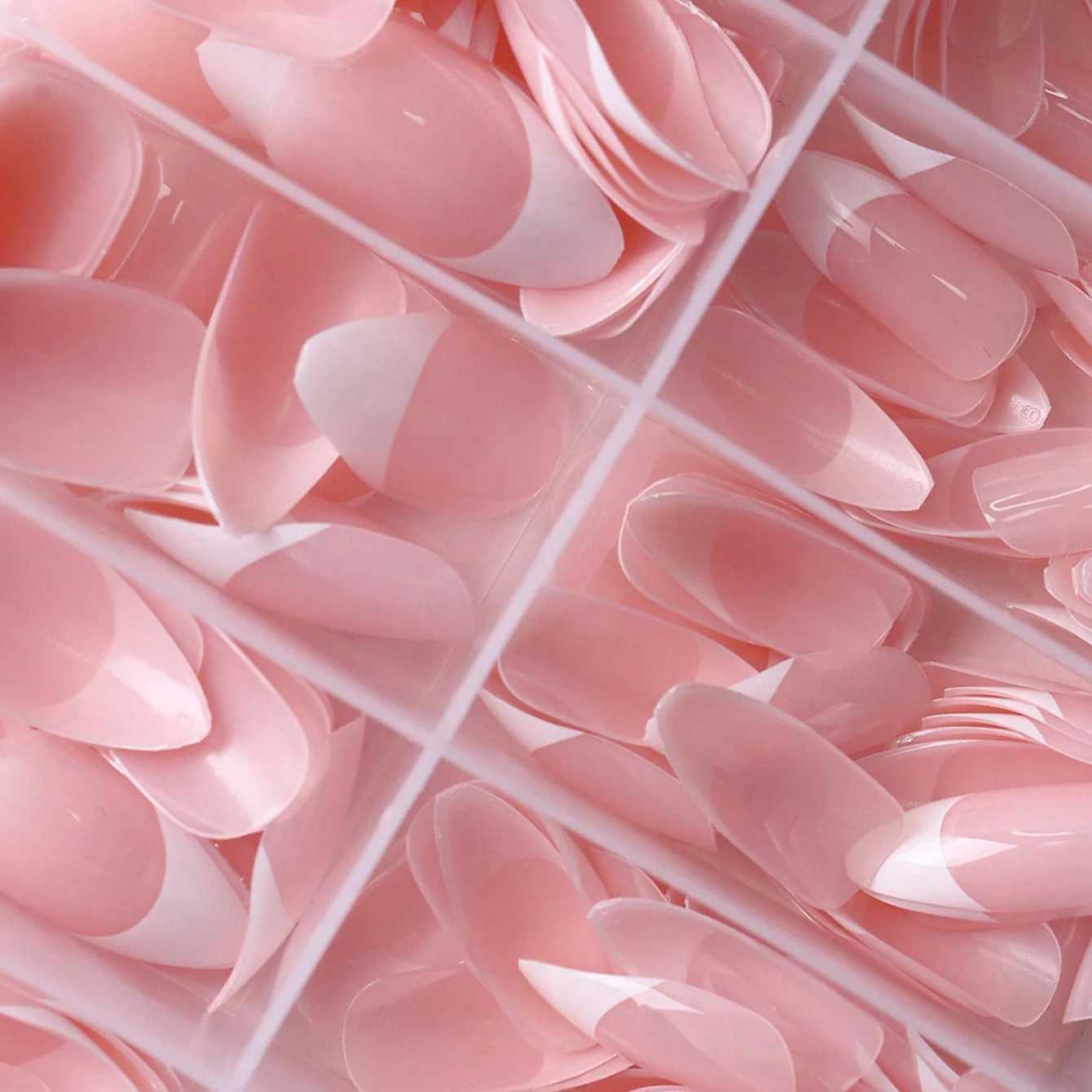 360pcs/box gloss soft gel pink French nail tip medium almond white simple press nail 10 mesh large capacity false nail* W250120