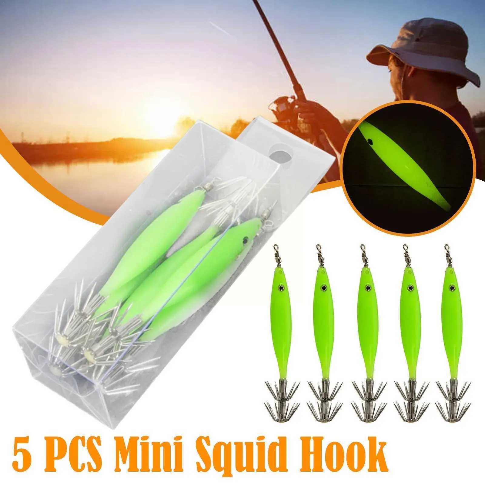 5pcs/Set Luminous Blowing Tube Octopus Jig Hook Wood Cloth Hook Sea Roll Fishing Squid Bait Explosion Shrimp Hook Artificial JigXJ250122