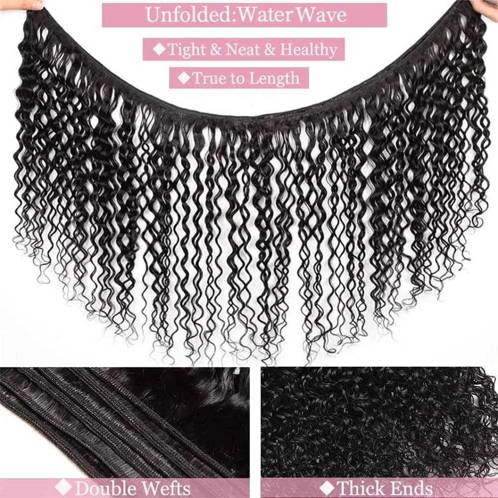BAFU Brazilian Water Wave Human Hair Bundles With Clo 3 Bundles With 4X4 Lace Clo Natural Color For Black WomenXJ250120