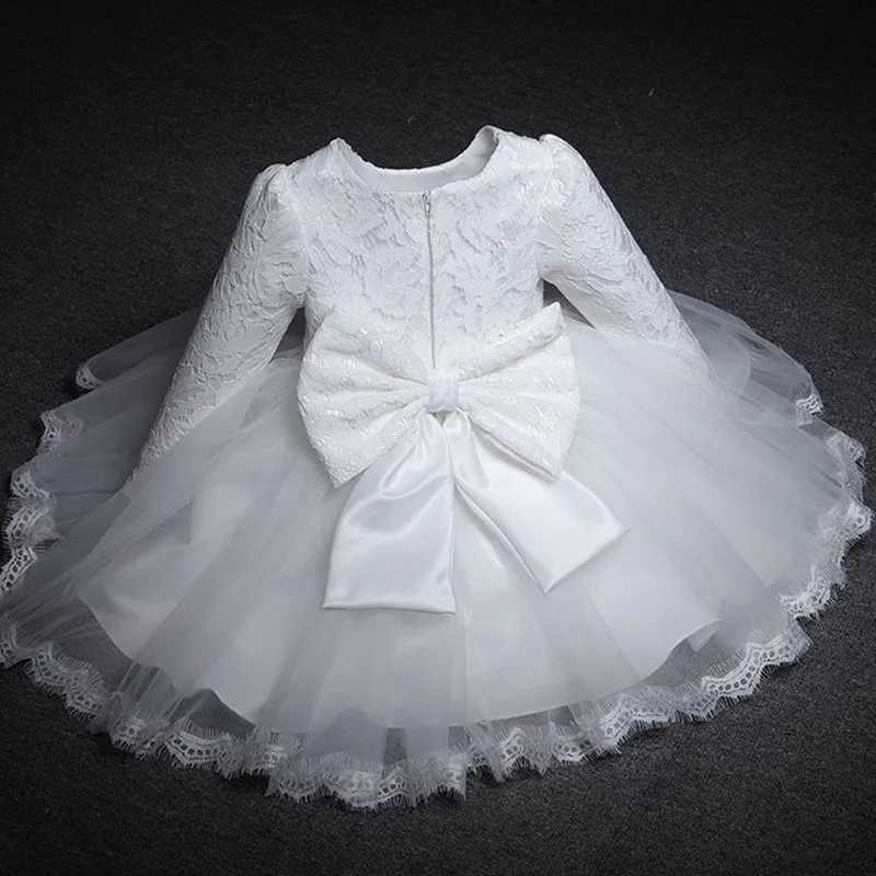 Baby Girls Princess Dress Long Sleeve 1st Year Birthday Dress White Lace Infant Gown Christening Party Newborn Baptism Clothes X250203