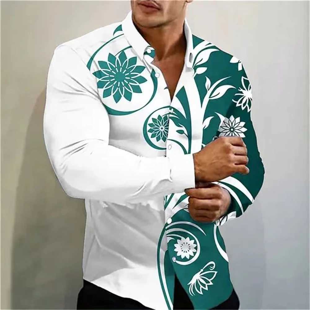 New Mens Shirt Summer Casual Party Multicolor Print Fashion Shirt Mens Long Sleeve Lapel Plus XS-6XLXJ250121