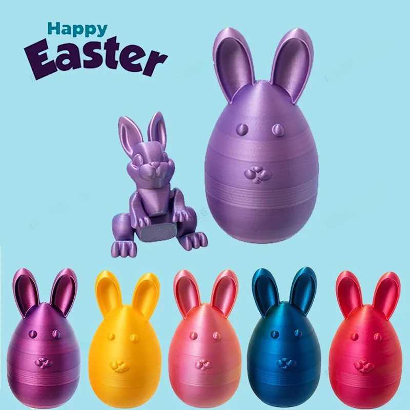 3d Printing Egg Set Cute Easter Decorations Rabbit Modle Movable Rotatable Articulated Desktop Ornament Kid Toy Free shipping