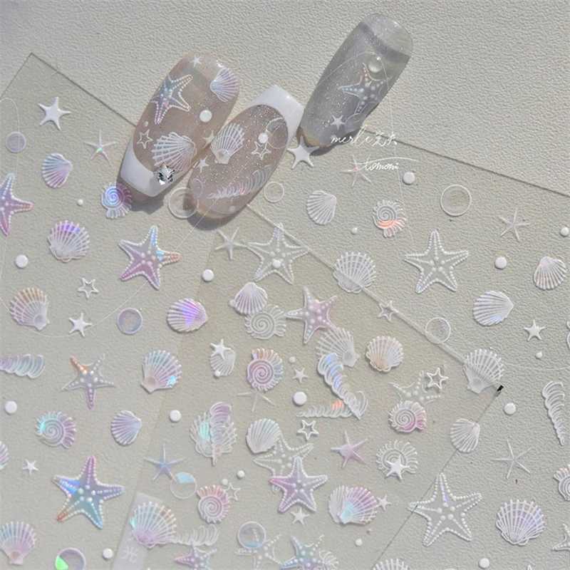 Summer Beach Ocean Shell Starfish Clams Conch Stars Sea Bubble Seasnail Soft Relief Decoration Nail Art Stickers Manicure DecalsXJ250120