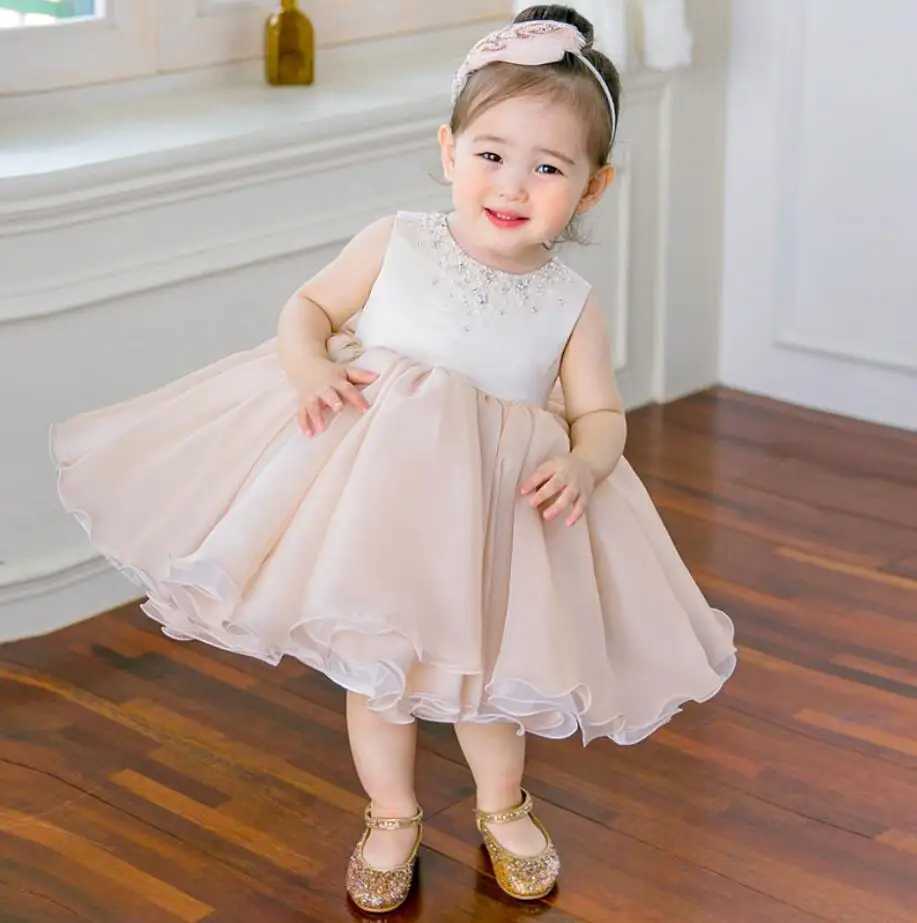 Newborn Baptism Dress Baby Girl First Birthday Party Wear Beads Tulle Toddler Girl Christening Gown Wedding Princess Dresses X250203