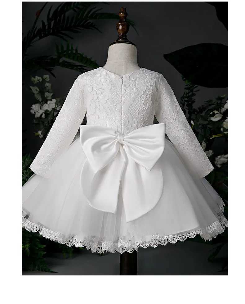 Cute Baby Girl Party Dress for 1st Birthday Frog White Chiffon Long Sleeve Preschool Girl Wedding Christmas Dress X250203