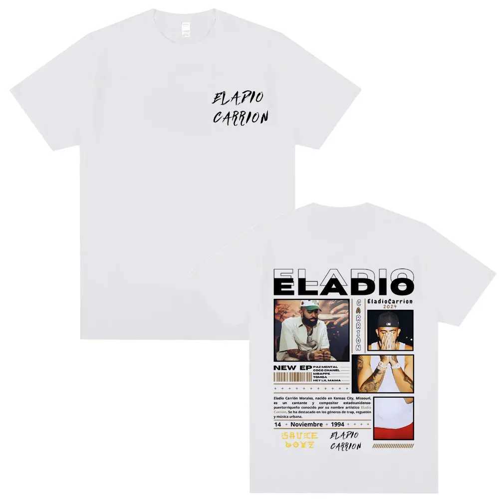 Rapper Eladio Carrion Double Sided Print T-shirt Men Women Fashion Oversized Streetwear Male Vintage Casual Pure Cotton T Shirts X250203