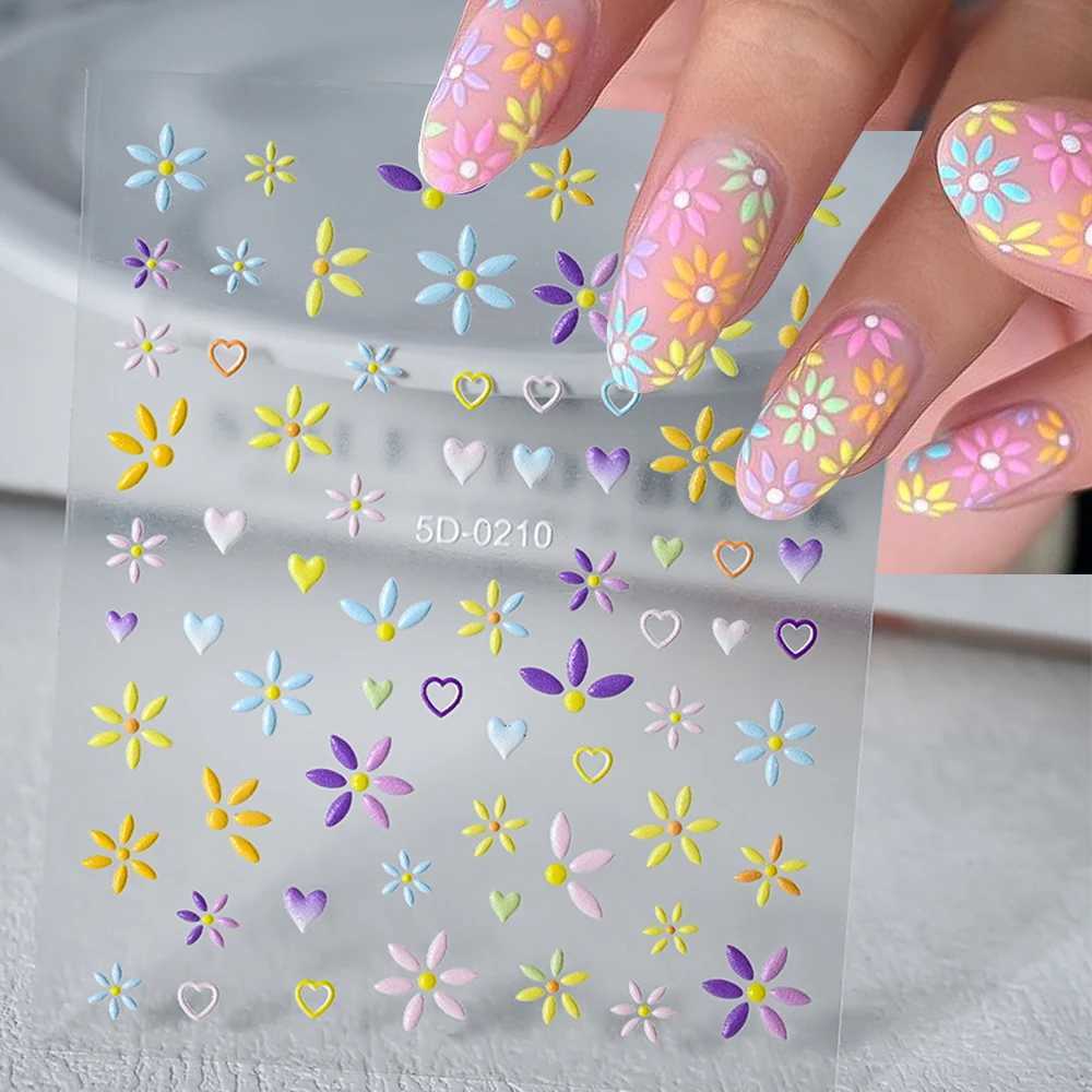 5D Exquisite Daisy Nail Sticker 1sheet Colorful Floral Nail Decal 8*10cm Self-adhesive Luxurious Daisy Nail Art Sticker Decor 9#XJ250120