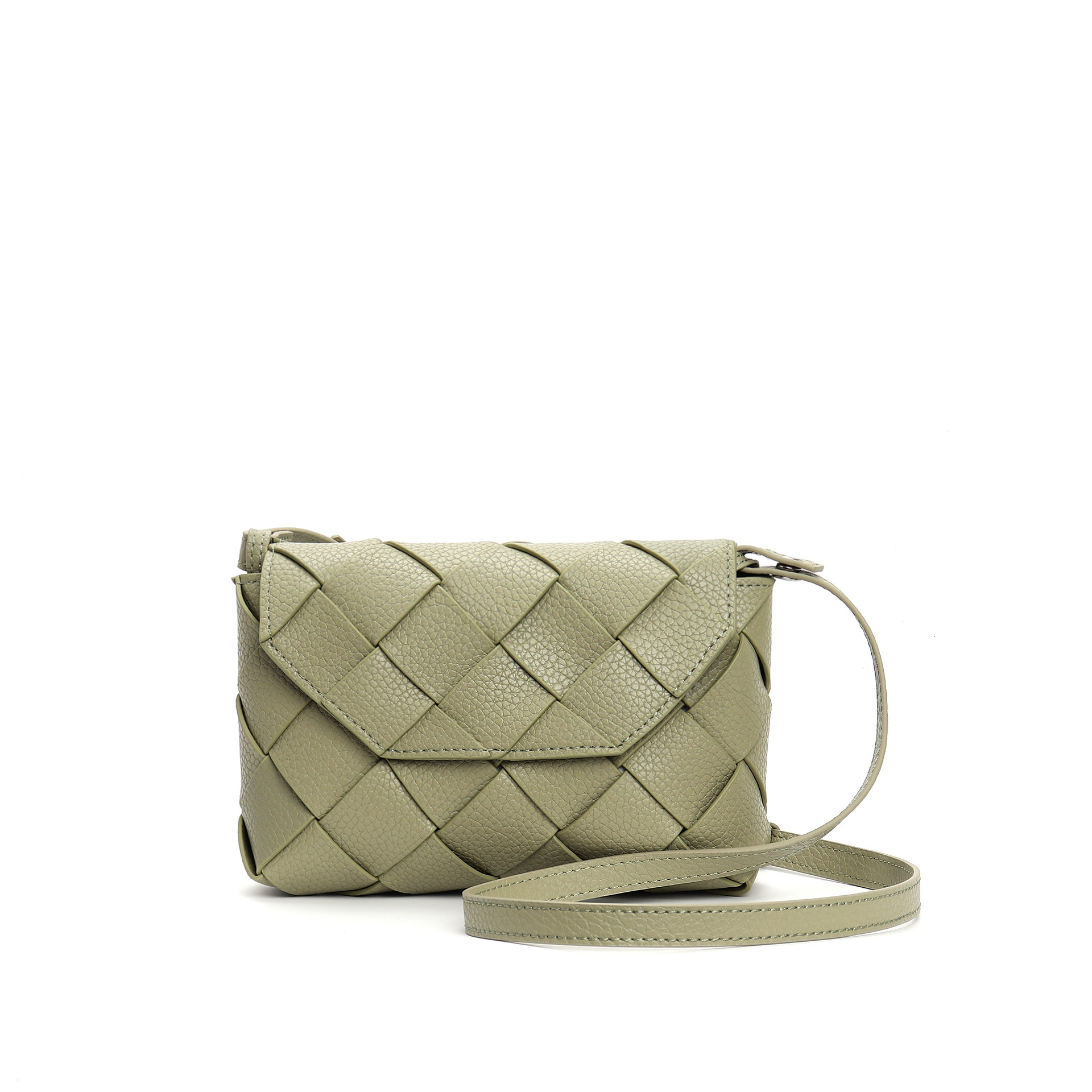 Bag 2024 Autumn New Diagonal Woven Lychee Patterned Cowhide Commuting Small Square Bag, Single Shoulder Fashionable And Versatile