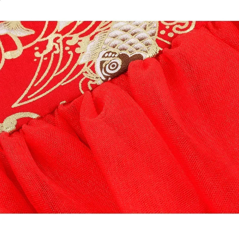 Fashion Red Girl Dress Summer Performance Kids Cheongsam Vestidos Baby Chinese Qipao Mesh Princess Dresses Children Clothing 250116