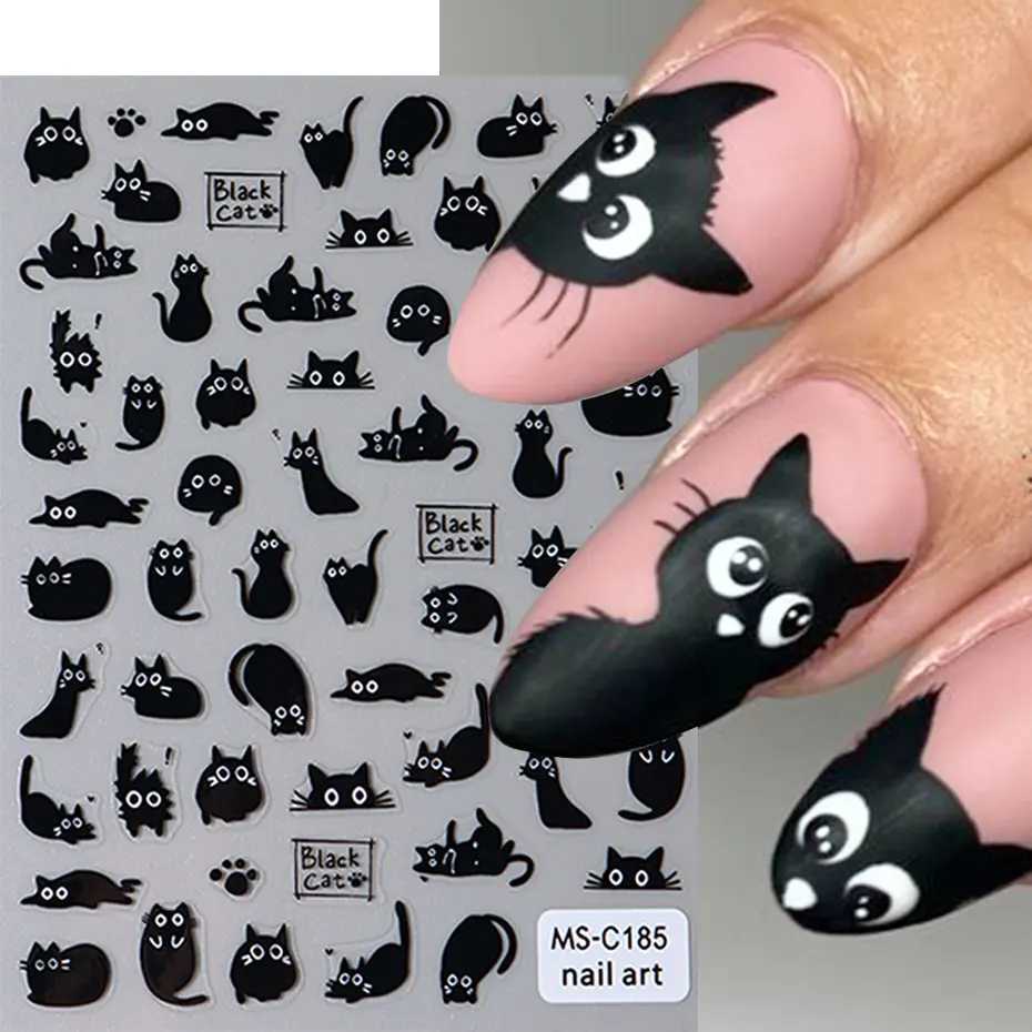 3D Kawaii Black Cat Stickers for Nails Cute Dog Rabbit Nail Sticker Japanese Cartoon Animals Decals Manicure AccessoriesXJ250120