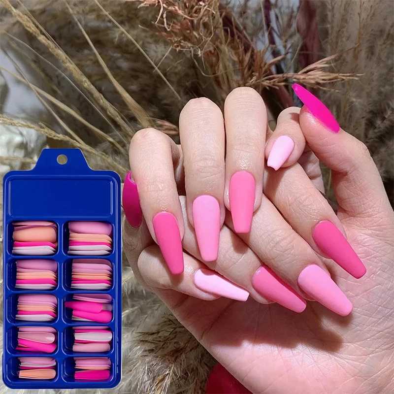 100pcs False Nails Coffin Nude/Light Color Mix Matte Artificial On Ballerina Fake Nails Full Cover Nail Tips Press on NailsW250120