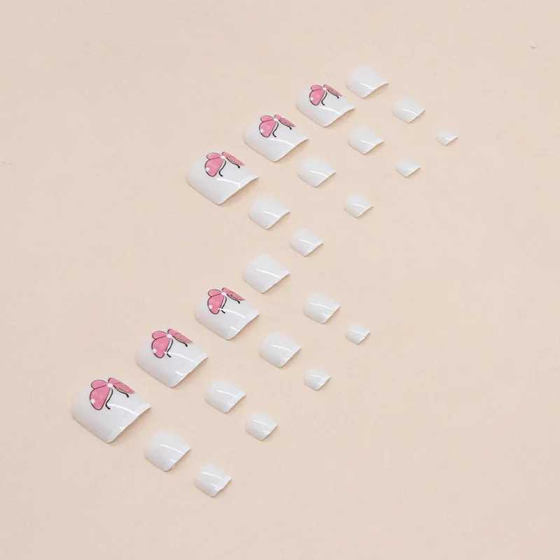 Lovely Butterfly Press on Nails Fake Nails Tips with Sticker False Toenail Design Butterfly Lovely Girl False ToenailW250120