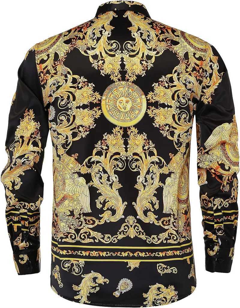 Mens Tops Gold Royal Fashion Luxury Comfort Elegant Mens Button Lapel Prom Party Male Shirt Gathering Street Mens TopsXJ250121