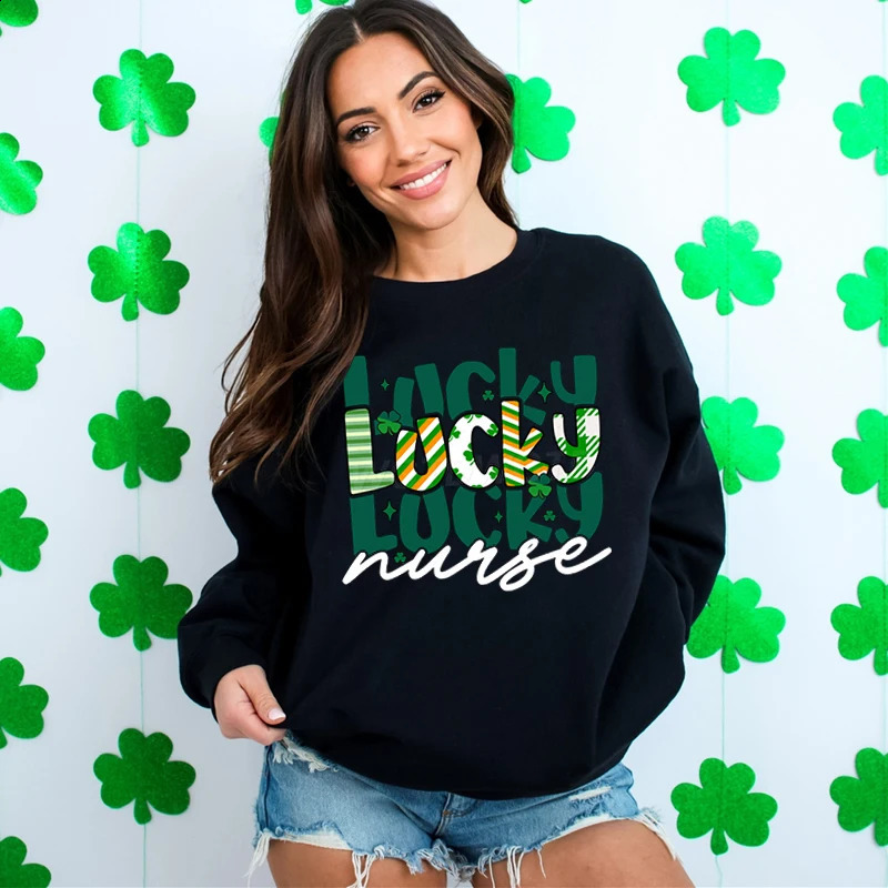 Lucky Nurse St Patricks Day Sweatshirt Hoodie Life Clover Sweatshirts for Women Shamrock Graphic Nursing Pullover 250122