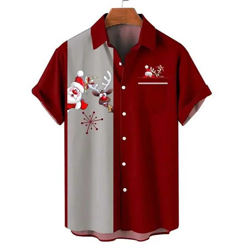 Spring Summer New Men Clothes 3D Digital Print Casual Short Sleeve Shirt Christams Shirt Men Clothes Loose Lapel Shirt TopsXJ250121