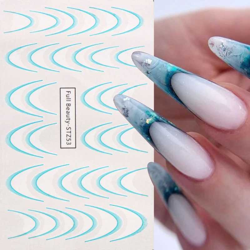 8pcs Gradient French Line Water Nail Stickers Set Colorful Stripe Ombre Designs Decals Guides for DIY Decoration Stencil ToolsXJ250120