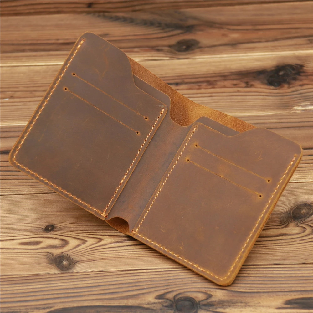 Engraving Arrival Vintage Mens Genuine Leather Credit Card Holder Small Wallet Money Bag ID Card Case Mini Purse For Male 250120