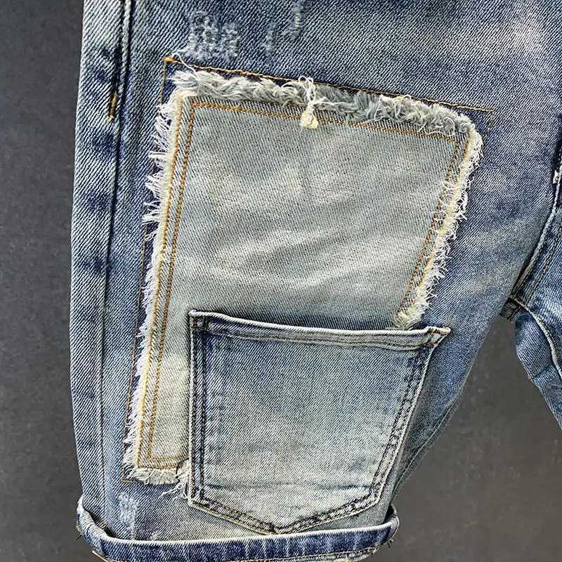 New Korean StyleHarajuku Fashion Designer Luxury Hip Hop Boyfriend Summer Casual Denim Spliced Jeans for Men Classic Jeans Male X250203