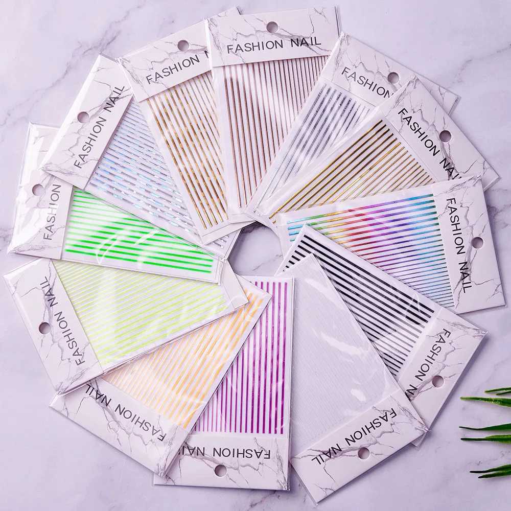 12sheets/lot Lines Stripe Sticker Decal 12Colors Straight Line Nails Art Decoration 3D Self Adhesive For Nails Sticker Decal J8#XJ250120