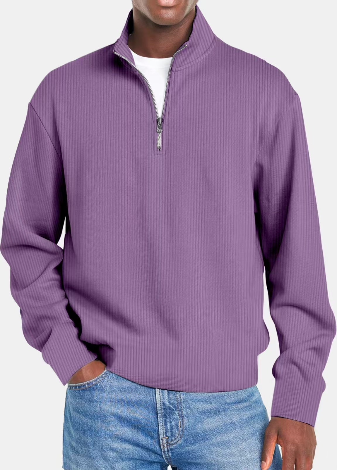 Spring and Autumn Knitted Clothes Men's Solid Color Sweater Stripe Elastic Lapel Pullover POLO Shirt Long Sleeve T-shirt#242