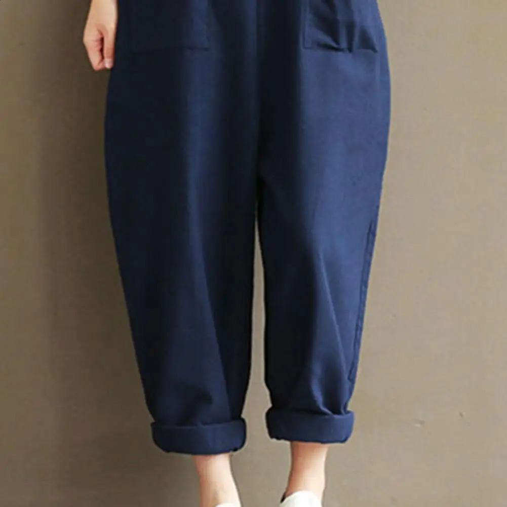 Women Jumpsuits Solid Color Straps n Pants Pocket Loose Rompers Lady Soft Clothing For Daily Wear 250113