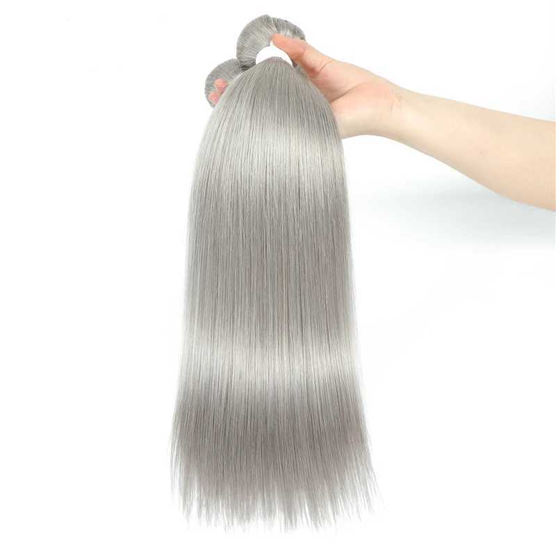 Brazilian Straight Bundle With Clo 4x4 Silver Grey Color 3 Bundles With Clo Gray Remy 100% Human Hair Bundles KEMY HAIRXJ250120