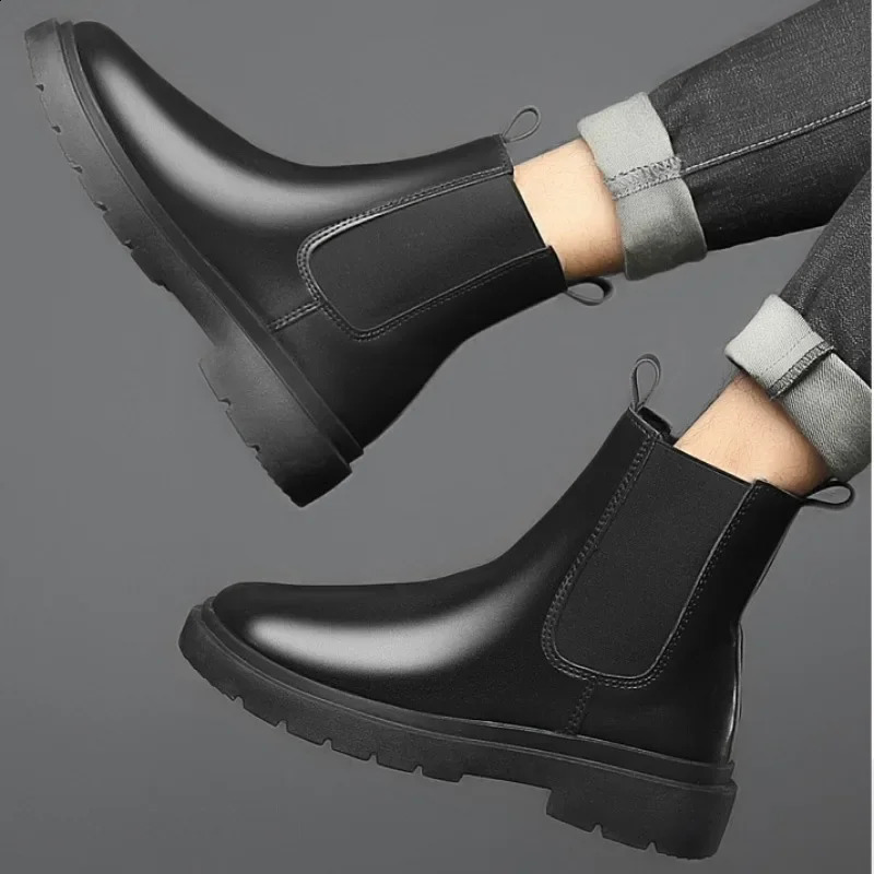 Autumn Chelsea Boots for Men Black Men Boots Fashion Winter Slip on Ankle Boots Retro Motorcycle Booties botas para hombre 250120