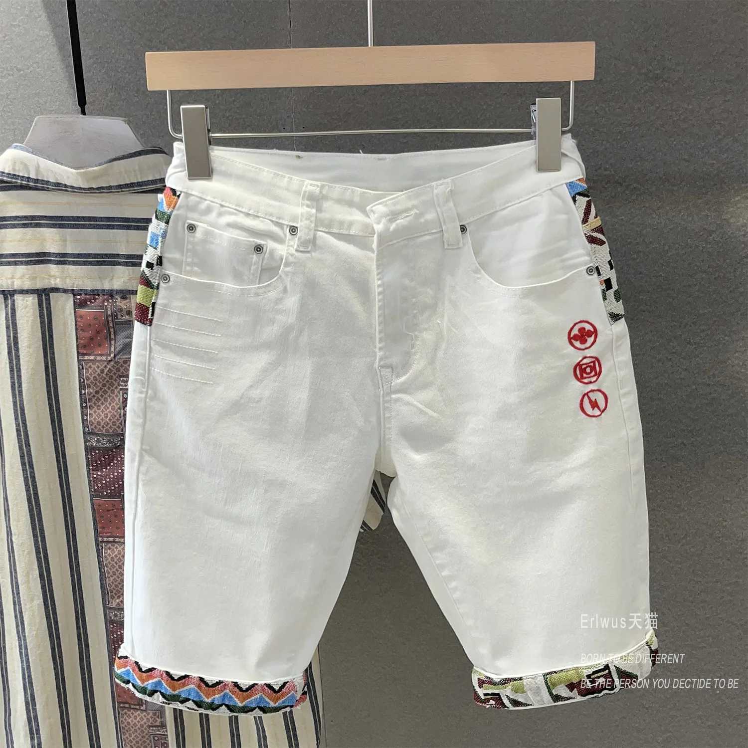 Korean Style Luxury Summer Jeans Shorts White Embroidery Men Designer Casual Straight Popularity Denim Harajuku Shorts Pants X250203