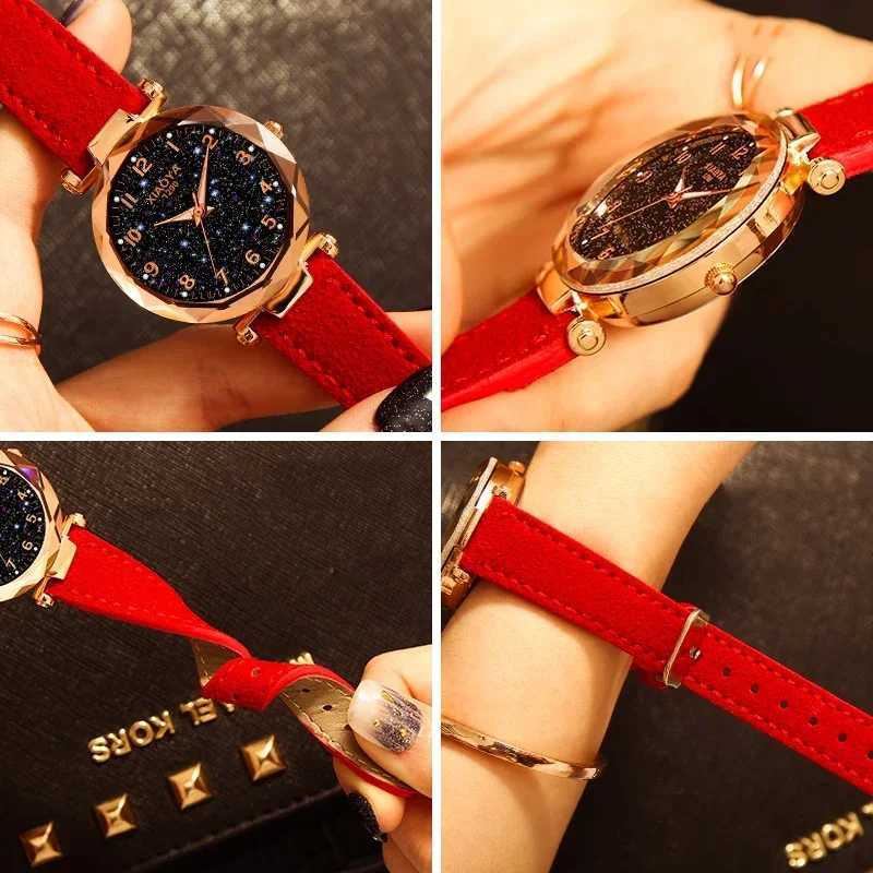 Luxury Starry Sky Watch for Wen Fashion Ladies Quartz Wristwatch Red Leather Waterproof Clock Womens Watch Womens Watch X250203