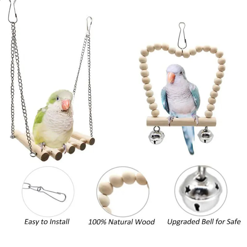 Parrot Toy Combination Set Bird Habitat Swing Wood Color Bird Supplies Biting Bird Toy Set 8 pieces 250121