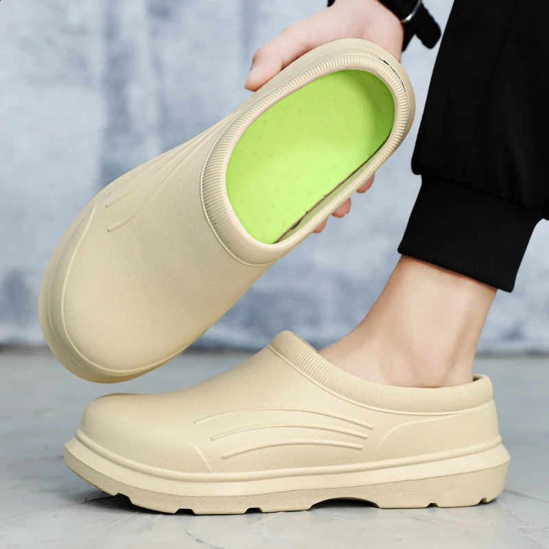 Chef For Men Non Slip Kitchen Restaurant Working Oil Proof Waterproof Rubber Sandals Garden Shoes Size 35-46 250209