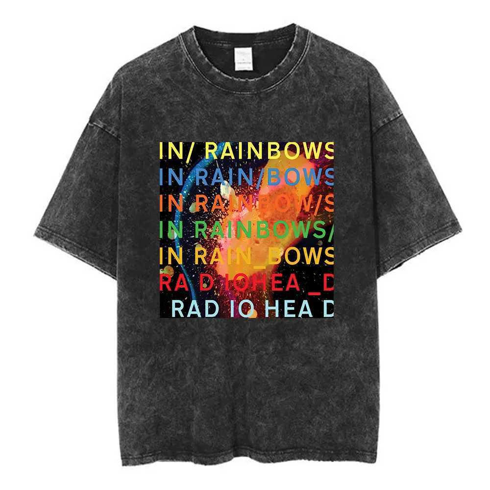Radiohead Rock Band OK Computer Vintage Washed T-shirt Men Women Fashion Hip Hop T-Shirts 100% Cotton Casual T-shirts Streetwear X250203